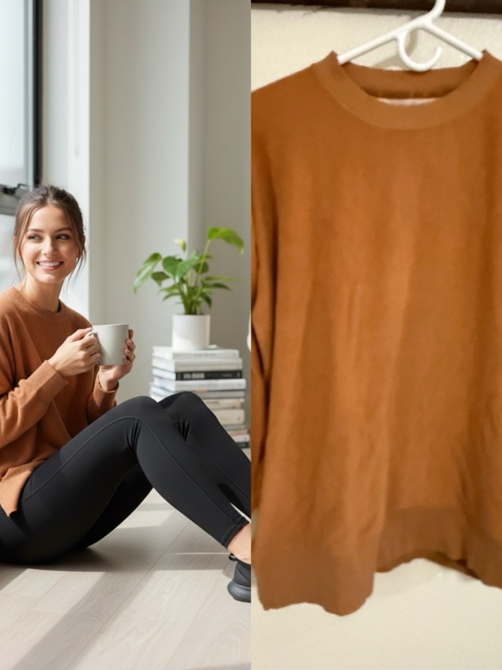 Aerie Coziest Oversized Sweatshirt Medium Burnt Orange Crew Neck